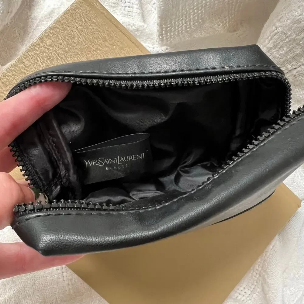 YSL Beauté Black Gold Luxury Cosmetic Makeup Bag Travel Toiletry Pouch Zip Case